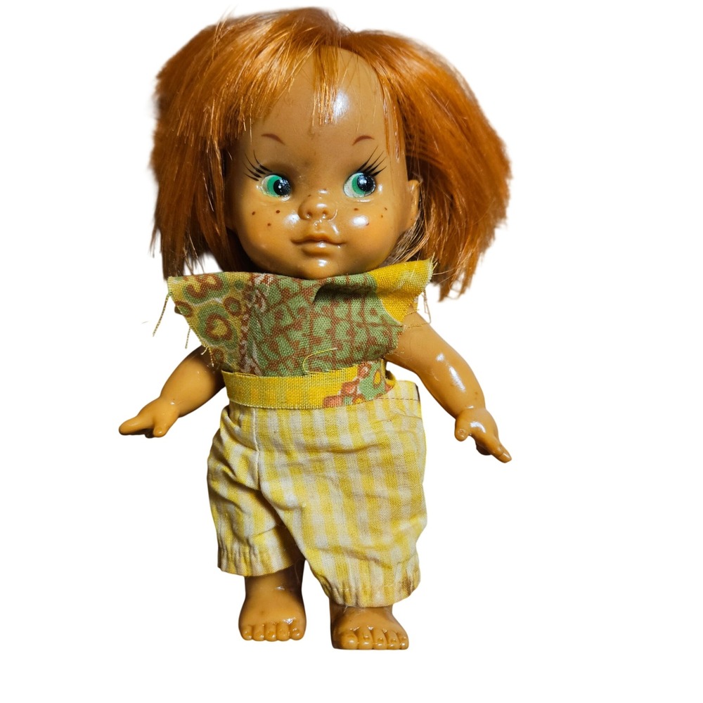 Vintage 60s 70s Big Eyed Miniature Doll Ginger Orange Hair Freckles Kitsch Japan